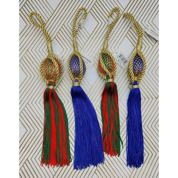 NWT Lot of 4 Retro Vintage Unique Cord Long Tassel Ornaments 12 Inches Long - Picture 1 of 10